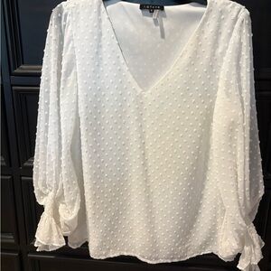 1. State White Swiss Dot V-Neck Balloon Sleeve Blouse